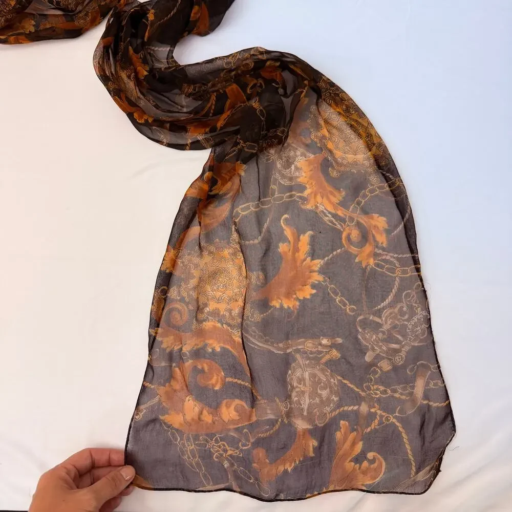 Vintage Brown & Gold Baroque Head Scarf